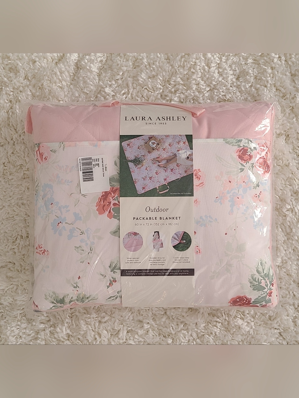 Laura Ashley Coquette Pink Floral Outdoor Picnic Blanket